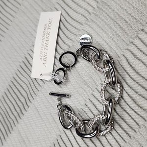 Chico's Silvertone Rhinestone Chain Link Bracelet Toggle Clasp